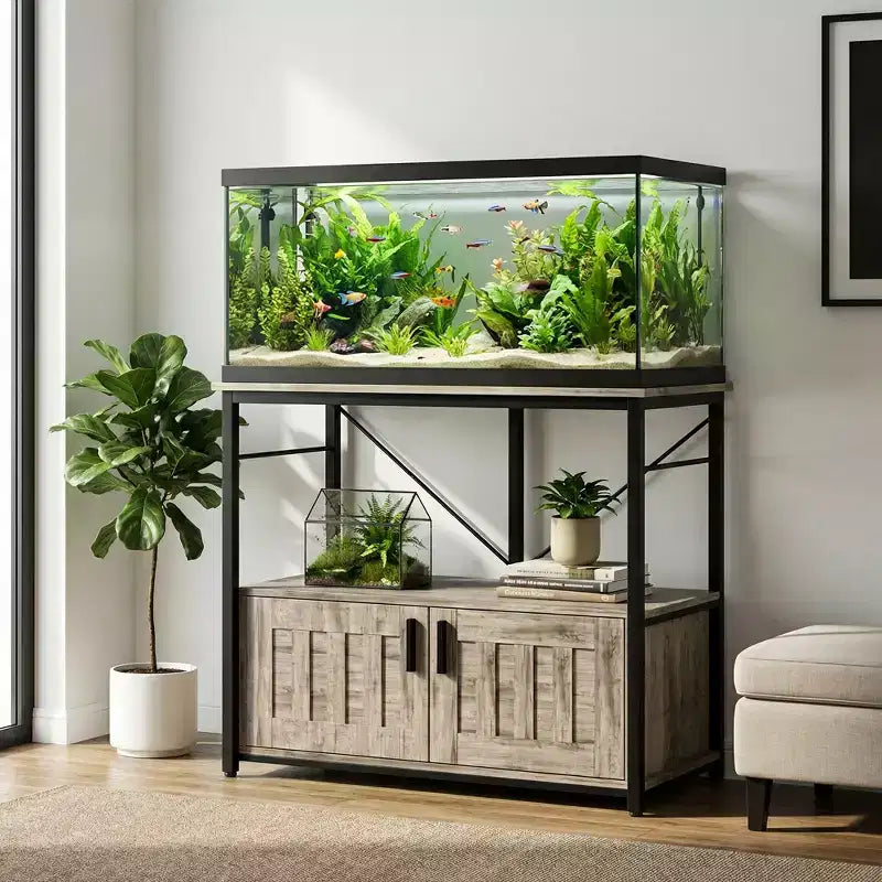 40-50 Gallon Aquarium Stand  Double-Tier Metal & Wood Storage, 660lbs Capacity, Adjustable Feet  Gray