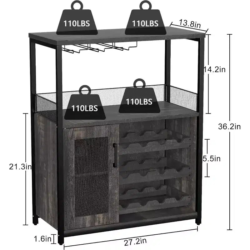 Coffee Wine Bar Rack Cabinet with Removable Wine Rack, Glass Holder, Drawer & Mesh Door  Sideboard and Buffet Storage for Dining Room, Kitchen