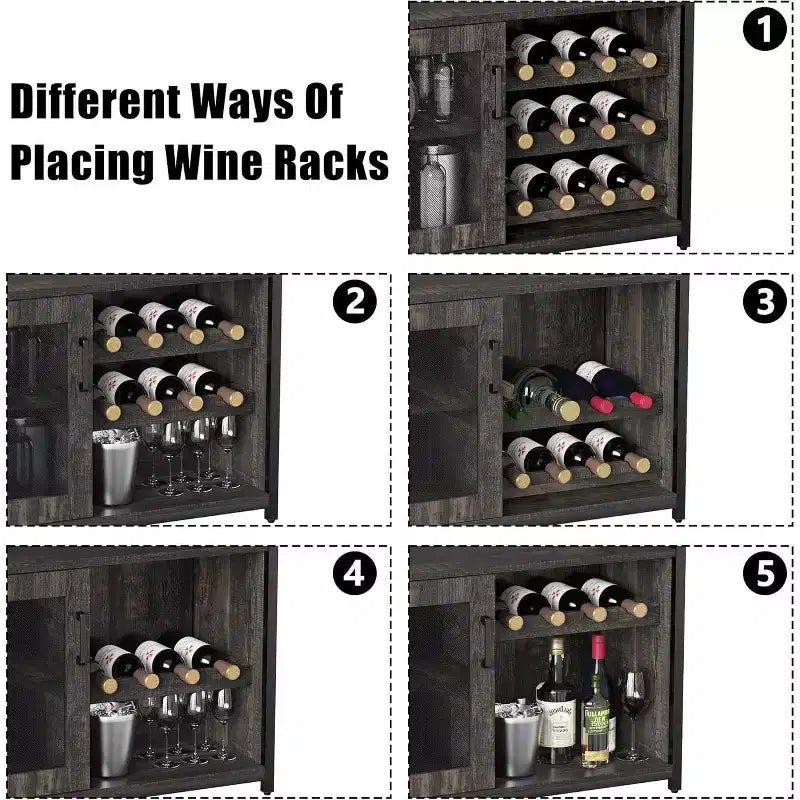 Coffee Wine Bar Rack Cabinet with Removable Wine Rack, Glass Holder, Drawer & Mesh Door  Sideboard and Buffet Storage for Dining Room, Kitchen
