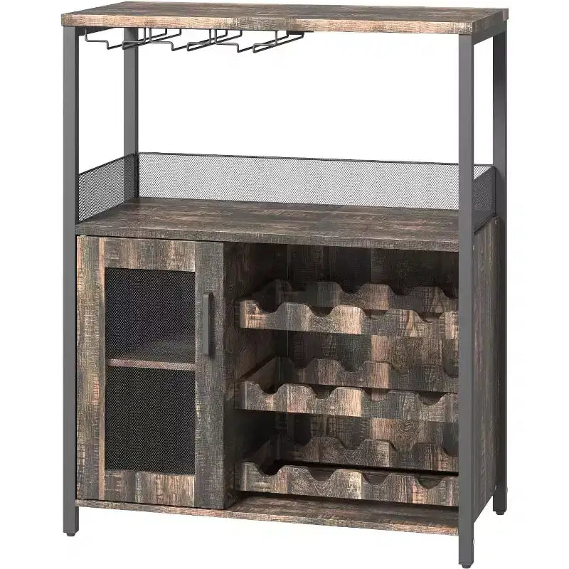 Coffee Wine Bar Rack Cabinet with Removable Wine Rack, Glass Holder, Drawer & Mesh Door  Sideboard and Buffet Storage for Dining Room, Kitchen