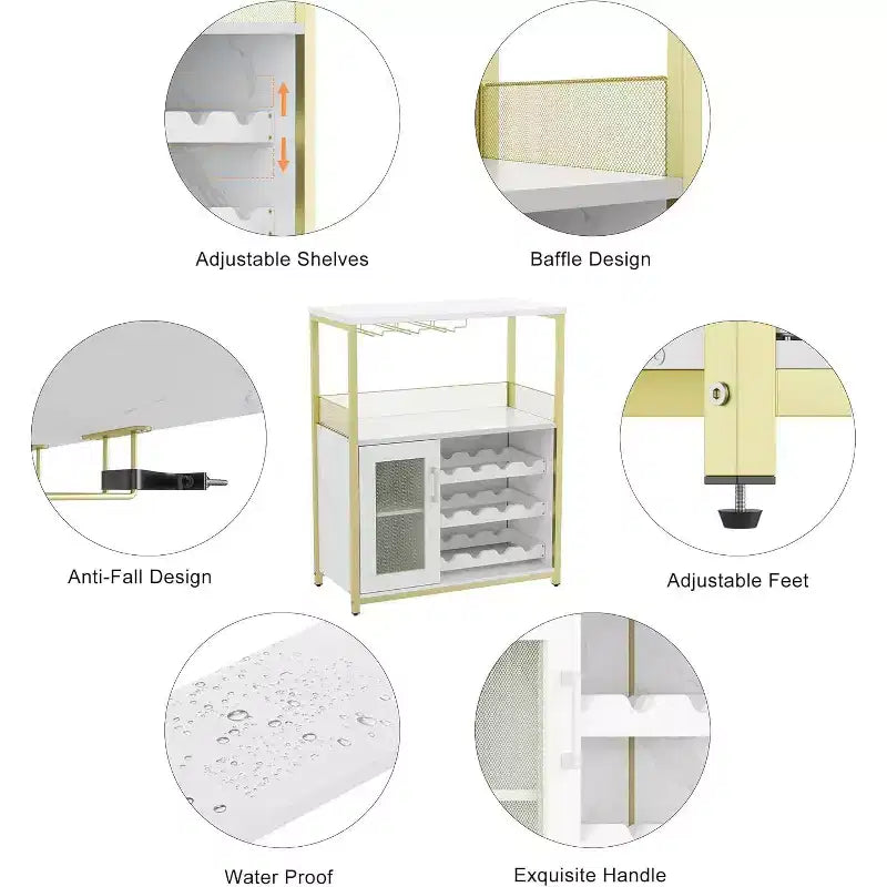 Coffee Wine Bar Rack Cabinet with Removable Wine Rack, Glass Holder, Drawer & Mesh Door  Sideboard and Buffet Storage for Dining Room, Kitchen