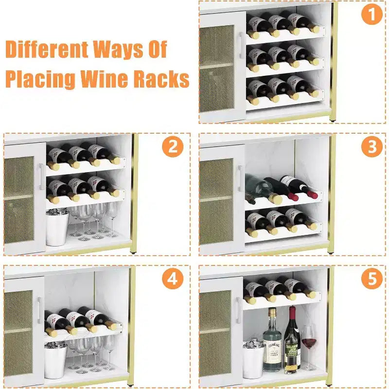 Coffee Wine Bar Rack Cabinet with Removable Wine Rack, Glass Holder, Drawer & Mesh Door  Sideboard and Buffet Storage for Dining Room, Kitchen