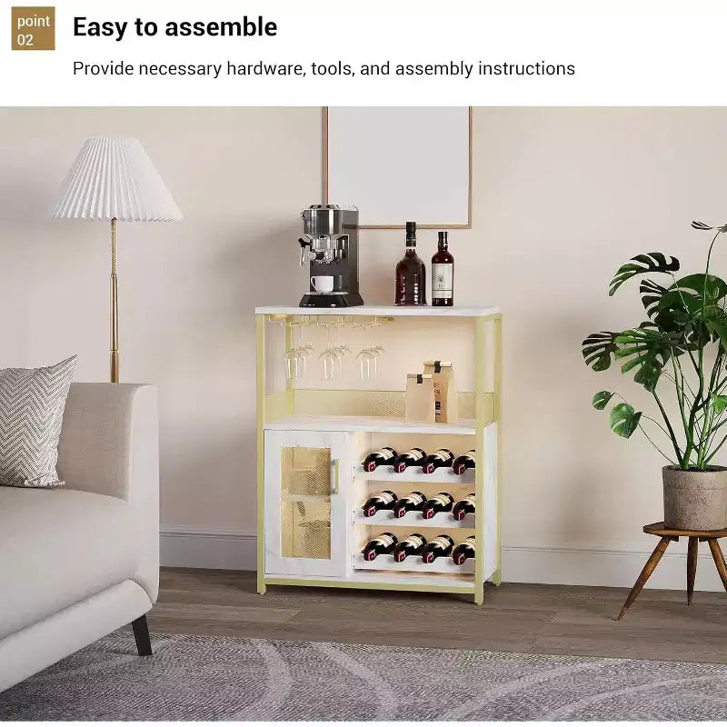 Coffee Wine Bar Rack Cabinet with Removable Wine Rack, Glass Holder, Drawer & Mesh Door  Sideboard and Buffet Storage for Dining Room, Kitchen