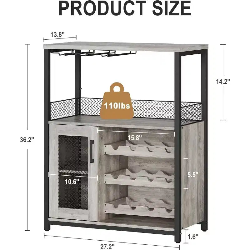 Coffee Wine Bar Rack Cabinet with Removable Wine Rack, Glass Holder, Drawer & Mesh Door  Sideboard and Buffet Storage for Dining Room, Kitchen
