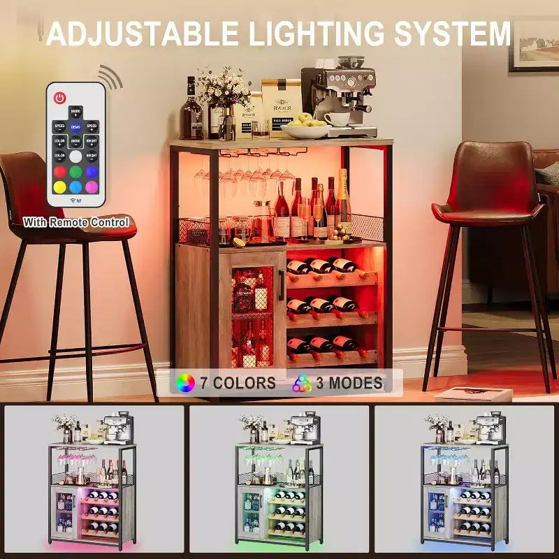 Coffee Wine Bar Rack Cabinet with Removable Wine Rack, Glass Holder, Drawer & Mesh Door  Sideboard and Buffet Storage for Dining Room, Kitchen