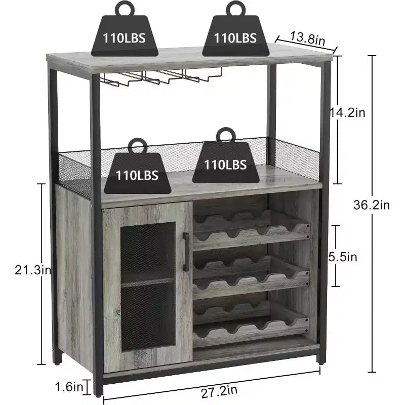 Coffee Wine Bar Rack Cabinet with Removable Wine Rack, Glass Holder, Drawer & Mesh Door  Sideboard and Buffet Storage for Dining Room, Kitchen