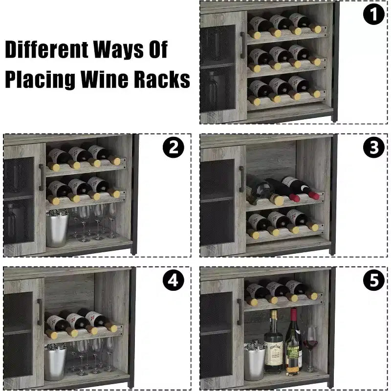 Coffee Wine Bar Rack Cabinet with Removable Wine Rack, Glass Holder, Drawer & Mesh Door  Sideboard and Buffet Storage for Dining Room, Kitchen