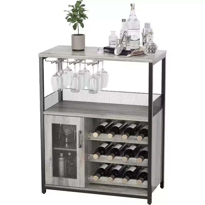 Coffee Wine Bar Rack Cabinet with Removable Wine Rack, Glass Holder, Drawer & Mesh Door  Sideboard and Buffet Storage for Dining Room, Kitchen