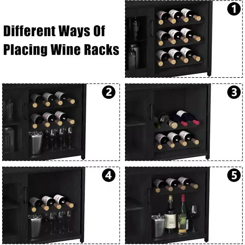 Coffee Wine Bar Rack Cabinet with Removable Wine Rack, Glass Holder, Drawer & Mesh Door  Sideboard and Buffet Storage for Dining Room, Kitchen