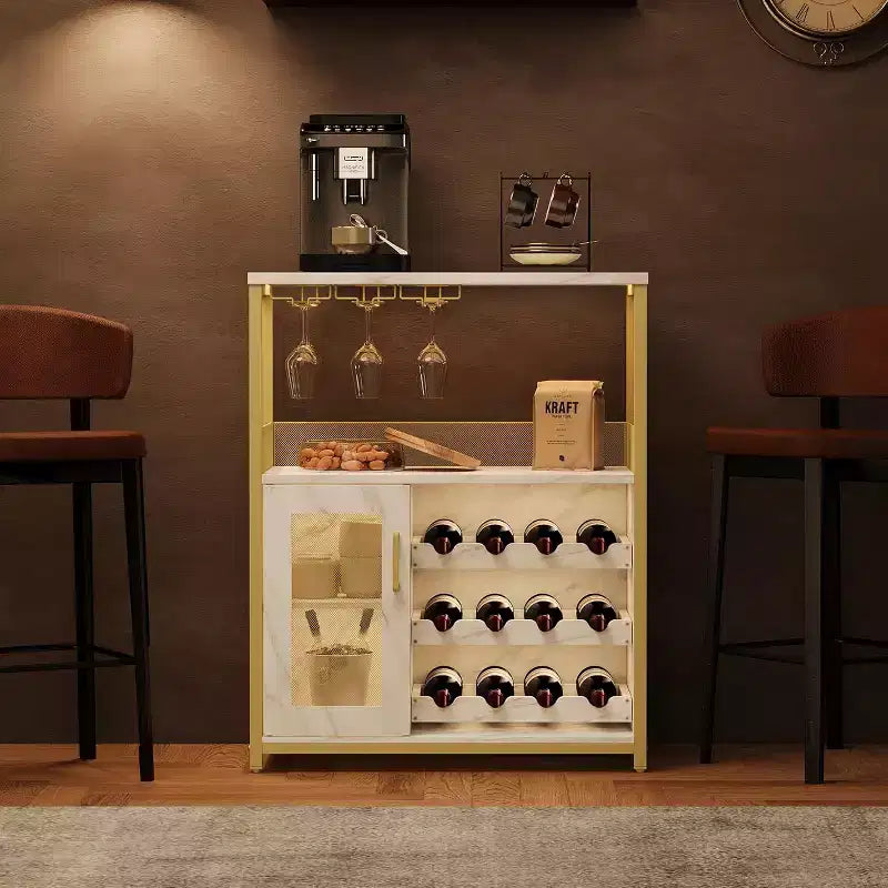 Coffee Wine Bar Rack Cabinet with Removable Wine Rack, Glass Holder, Drawer & Mesh Door  Sideboard and Buffet Storage for Dining Room, Kitchen