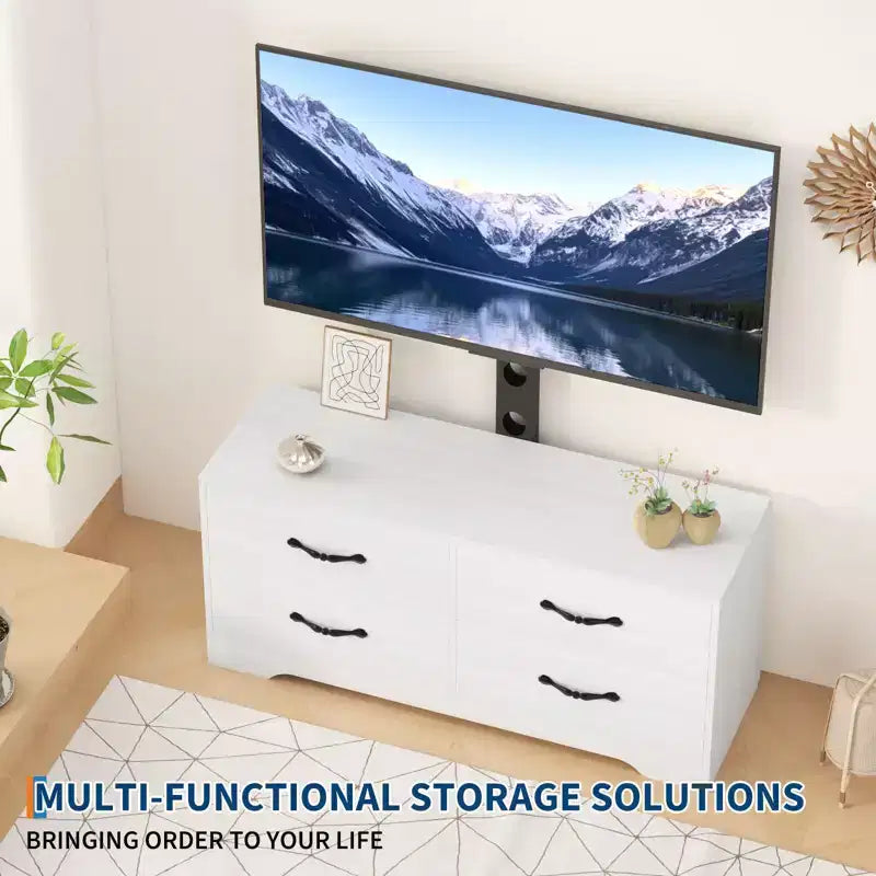 TV Stand with Mount for 32-75 Inch TVs, Modern Media Console Table with 4 Large Drawers, Entertainment Center Dresser for Living Room & Bedroom