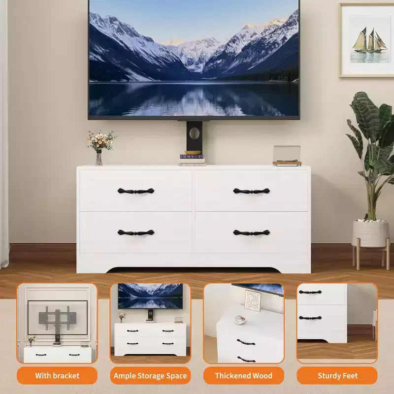 TV Stand with Mount for 32-75 Inch TVs, Modern Media Console Table with 4 Large Drawers, Entertainment Center Dresser for Living Room & Bedroom