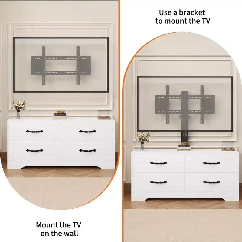 TV Stand with Mount for 32-75 Inch TVs, Modern Media Console Table with 4 Large Drawers, Entertainment Center Dresser for Living Room & Bedroom