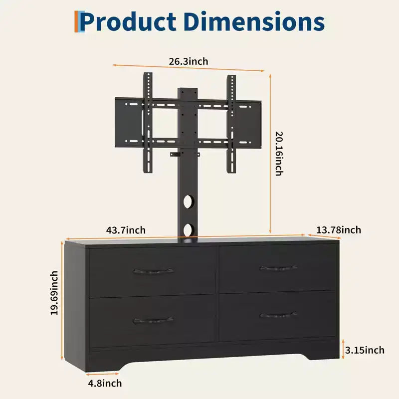 TV Stand with Mount for 32-75 Inch TVs, Modern Media Console Table with 4 Large Drawers, Entertainment Center Dresser for Living Room & Bedroom
