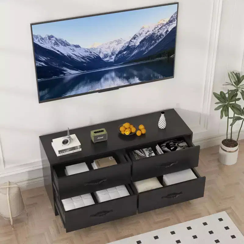 TV Stand with Mount for 32-75 Inch TVs, Modern Media Console Table with 4 Large Drawers, Entertainment Center Dresser for Living Room & Bedroom