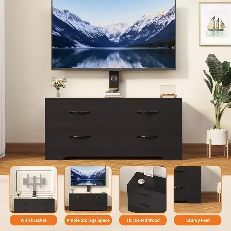 TV Stand with Mount for 32-75 Inch TVs, Modern Media Console Table with 4 Large Drawers, Entertainment Center Dresser for Living Room & Bedroom