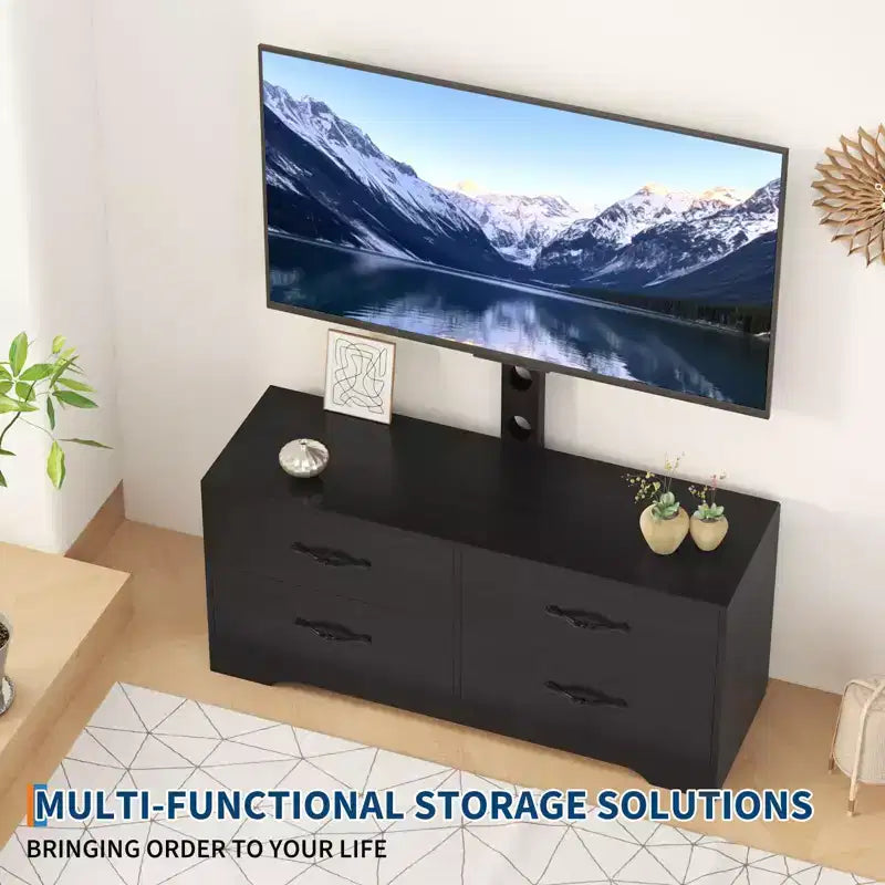 TV Stand with Mount for 32-75 Inch TVs, Modern Media Console Table with 4 Large Drawers, Entertainment Center Dresser for Living Room & Bedroom