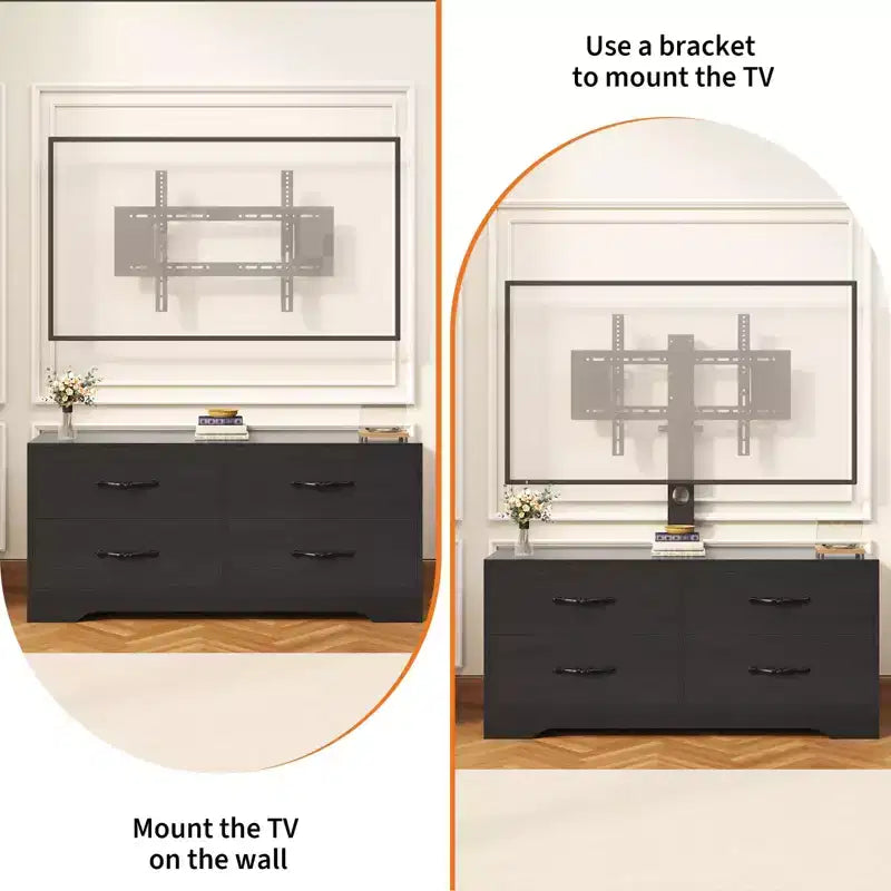 TV Stand with Mount for 32-75 Inch TVs, Modern Media Console Table with 4 Large Drawers, Entertainment Center Dresser for Living Room & Bedroom