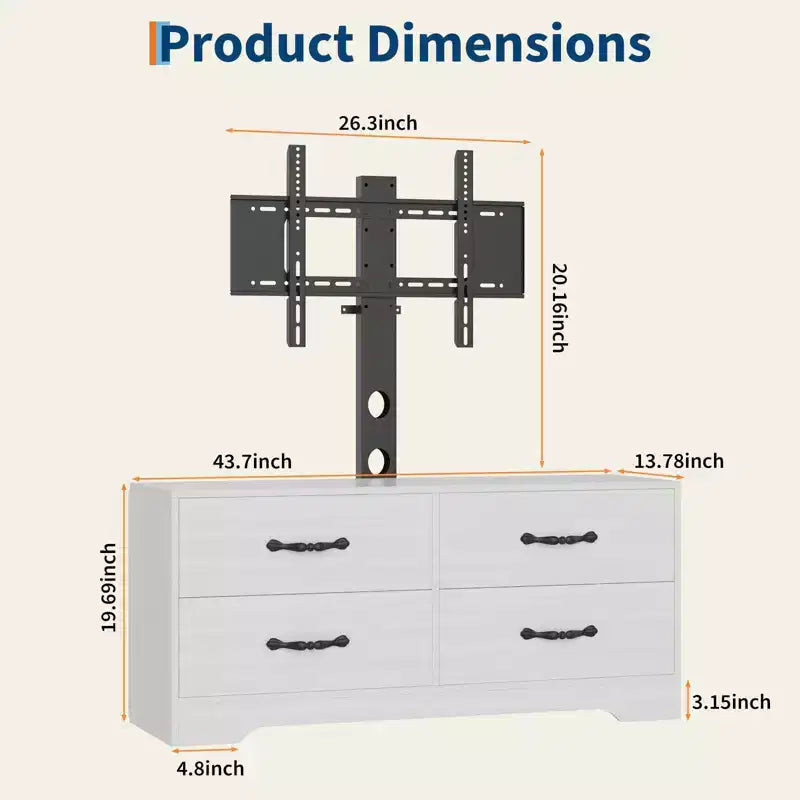 TV Stand with Mount for 32-75 Inch TVs, Modern Media Console Table with 4 Large Drawers, Entertainment Center Dresser for Living Room & Bedroom
