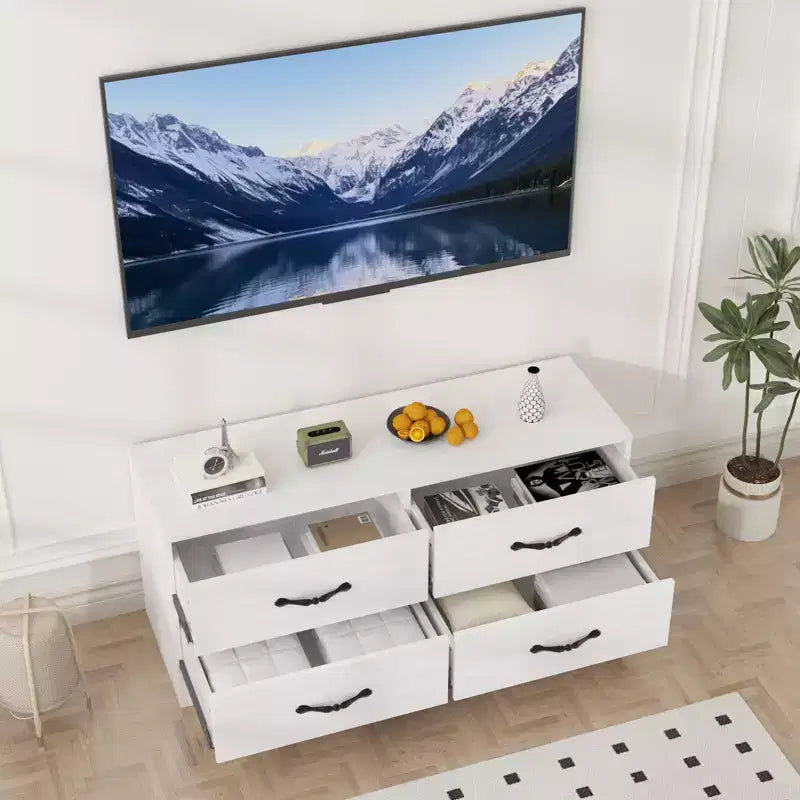 TV Stand with Mount for 32-75 Inch TVs, Modern Media Console Table with 4 Large Drawers, Entertainment Center Dresser for Living Room & Bedroom