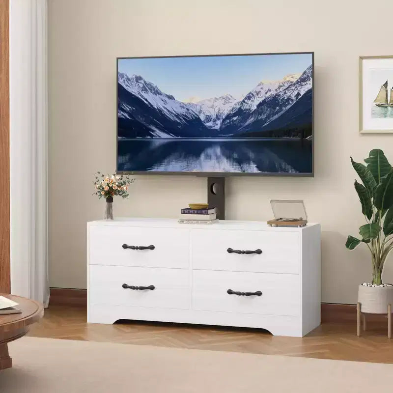TV Stand with Mount for 32-75 Inch TVs, Modern Media Console Table with 4 Large Drawers, Entertainment Center Dresser for Living Room & Bedroom