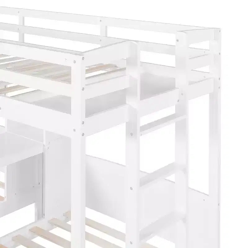 Twin over Twin Bunk Bed with Built-in Desk, Storage Shelves & Reading Lamp, 3-in-1 Design