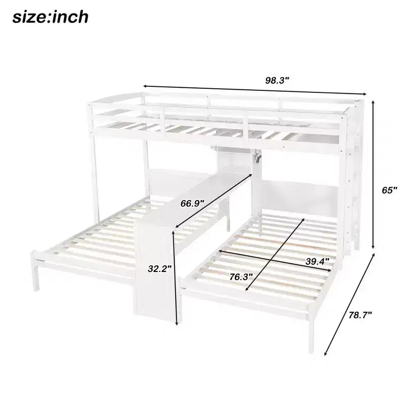 Twin over Twin Bunk Bed with Built-in Desk, Storage Shelves & Reading Lamp, 3-in-1 Design