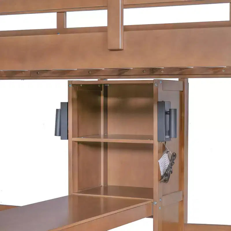 Twin over Twin Bunk Bed with Built-in Desk, Storage Shelves & Reading Lamp, 3-in-1 Design