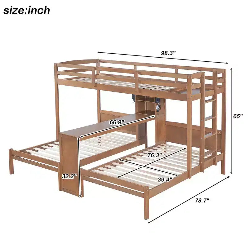 Twin over Twin Bunk Bed with Built-in Desk, Storage Shelves & Reading Lamp, 3-in-1 Design