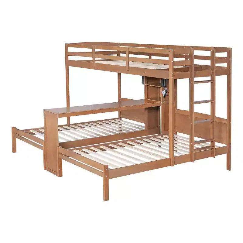 Twin over Twin Bunk Bed with Built-in Desk, Storage Shelves & Reading Lamp, 3-in-1 Design