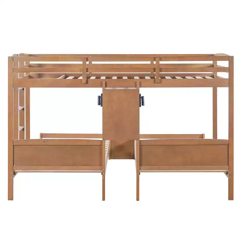 Twin over Twin Bunk Bed with Built-in Desk, Storage Shelves & Reading Lamp, 3-in-1 Design