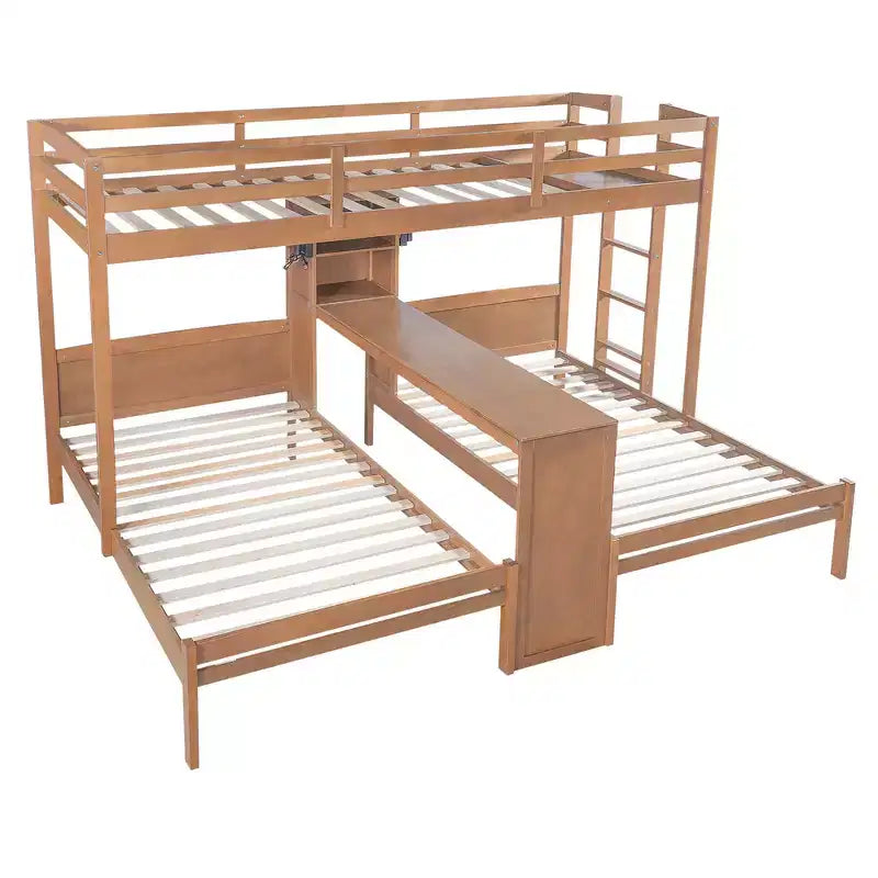 Twin over Twin Bunk Bed with Built-in Desk, Storage Shelves & Reading Lamp, 3-in-1 Design