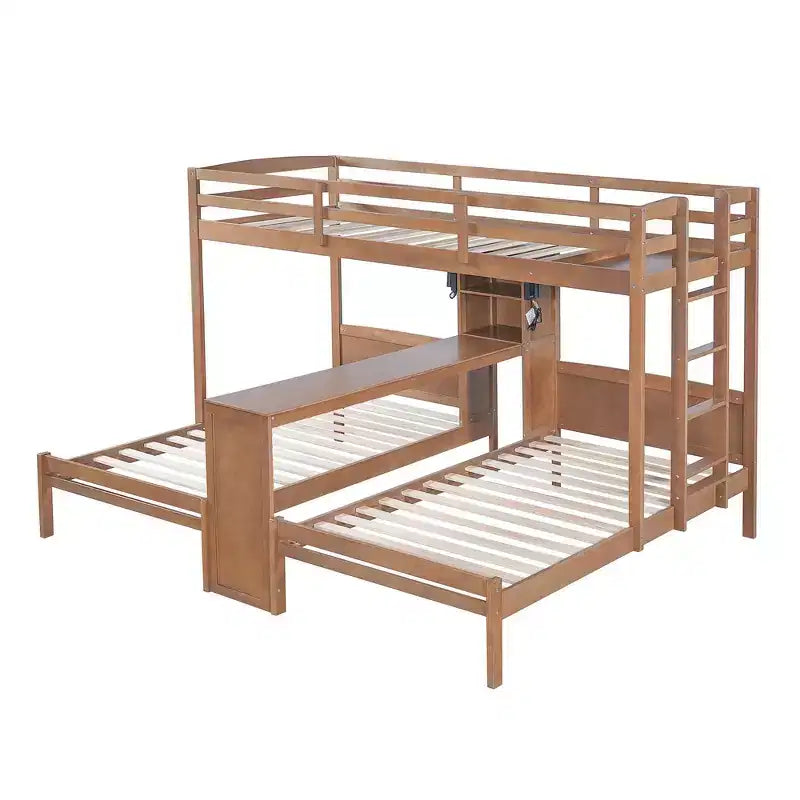 Twin over Twin Bunk Bed with Built-in Desk, Storage Shelves & Reading Lamp, 3-in-1 Design