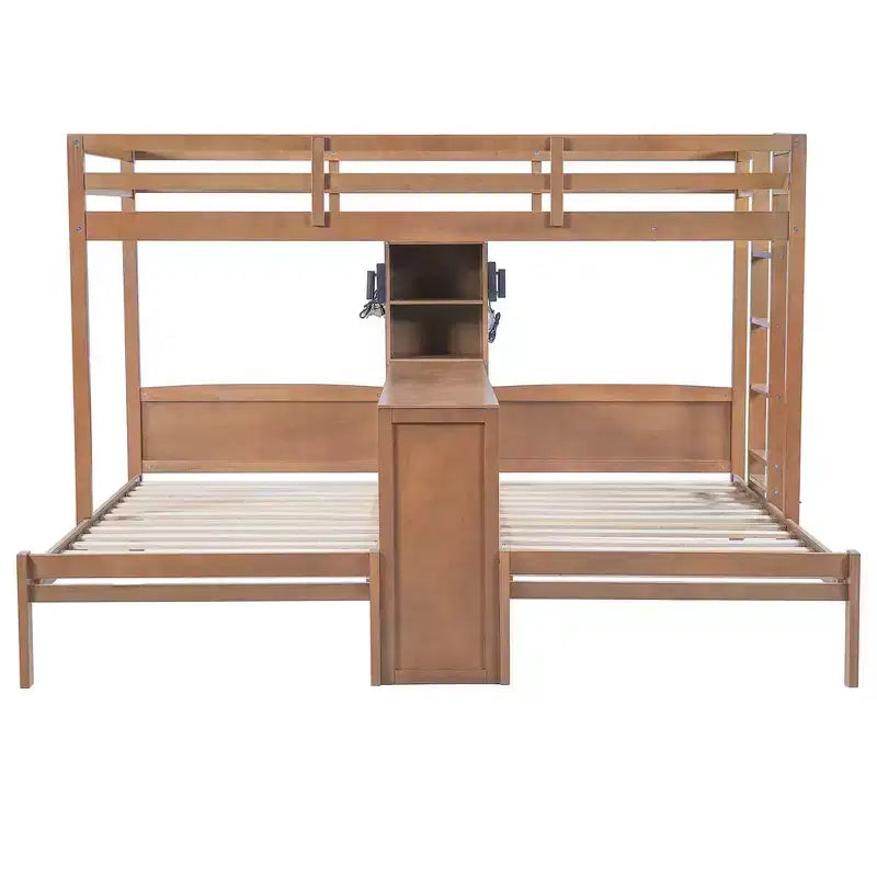 Twin over Twin Bunk Bed with Built-in Desk, Storage Shelves & Reading Lamp, 3-in-1 Design