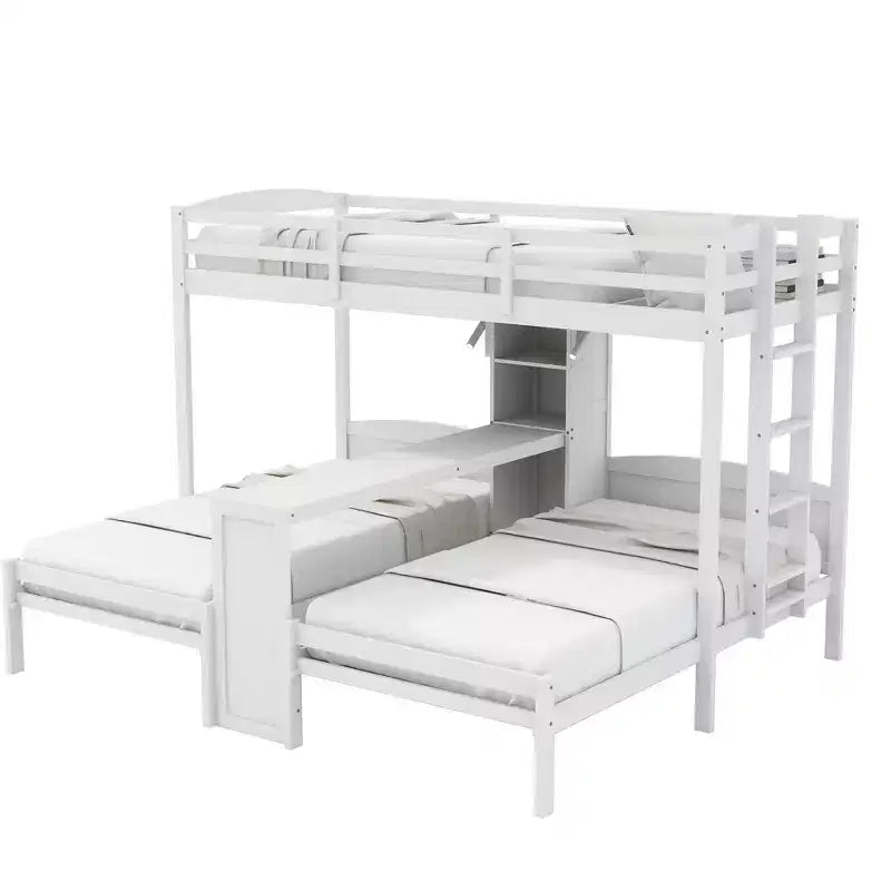 Twin over Twin Bunk Bed with Built-in Desk, Storage Shelves & Reading Lamp, 3-in-1 Design