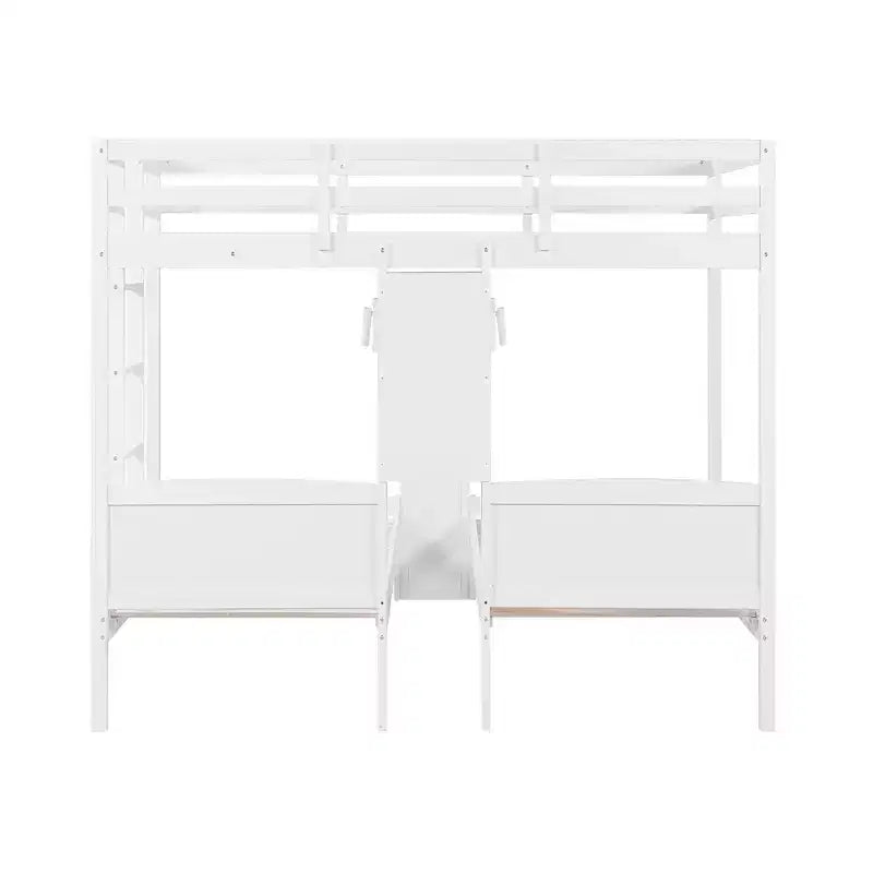 Twin over Twin Bunk Bed with Built-in Desk, Storage Shelves & Reading Lamp, 3-in-1 Design