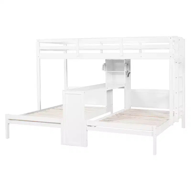 Twin over Twin Bunk Bed with Built-in Desk, Storage Shelves & Reading Lamp, 3-in-1 Design