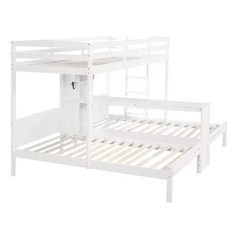 Twin over Twin Bunk Bed with Built-in Desk, Storage Shelves & Reading Lamp, 3-in-1 Design
