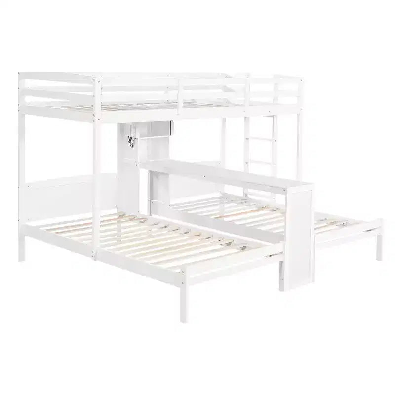 Twin over Twin Bunk Bed with Built-in Desk, Storage Shelves & Reading Lamp, 3-in-1 Design