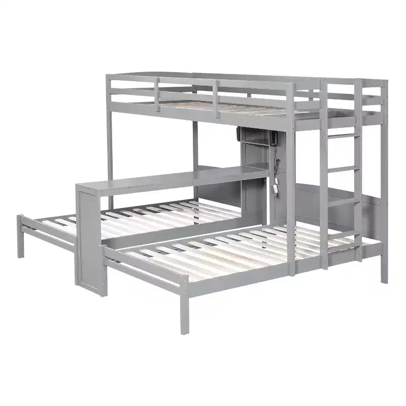 Twin over Twin Bunk Bed with Built-in Desk, Storage Shelves & Reading Lamp, 3-in-1 Design