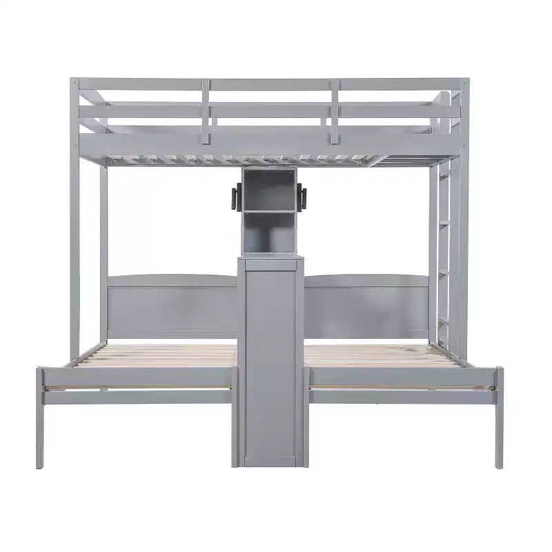 Twin over Twin Bunk Bed with Built-in Desk, Storage Shelves & Reading Lamp, 3-in-1 Design
