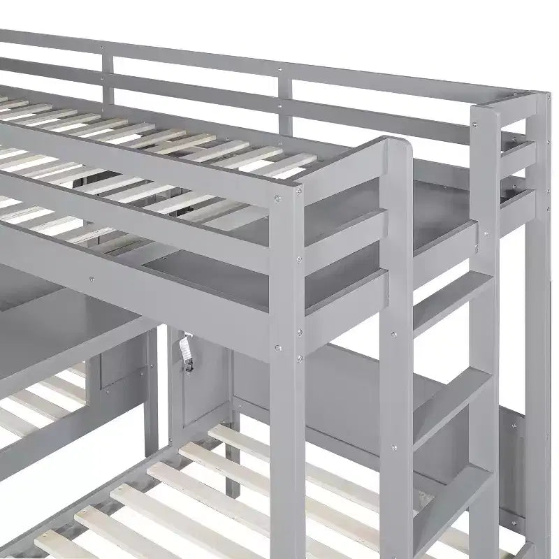Twin over Twin Bunk Bed with Built-in Desk, Storage Shelves & Reading Lamp, 3-in-1 Design