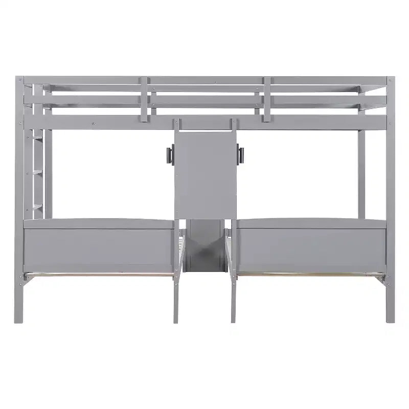 Twin over Twin Bunk Bed with Built-in Desk, Storage Shelves & Reading Lamp, 3-in-1 Design
