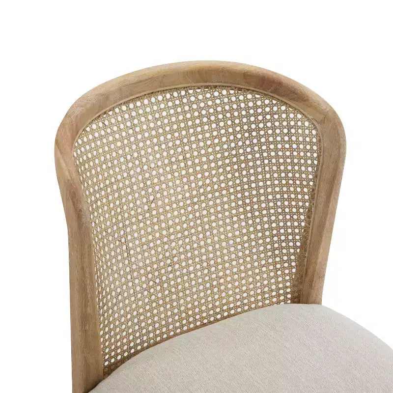 Christopher Knight Home Thaddea 7-Piece Farmhouse Expandable Rubberwood Dining Set with Rattan Fabric Upholstered Chairs