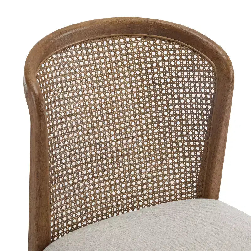 Christopher Knight Home Thaddea 7-Piece Farmhouse Expandable Rubberwood Dining Set with Rattan Fabric Upholstered Chairs