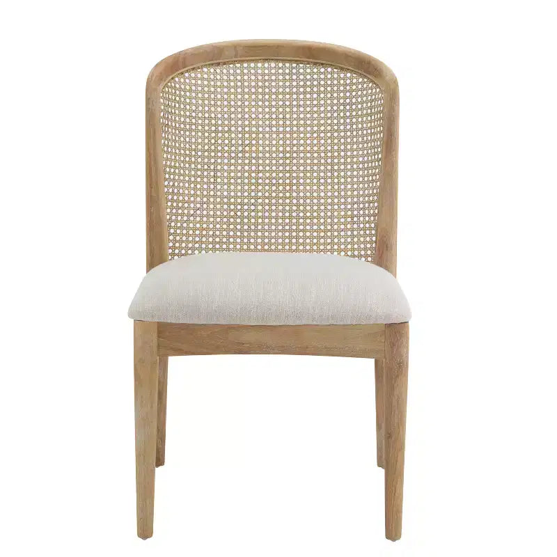 Christopher Knight Home Thaddea 7-Piece Farmhouse Expandable Rubberwood Dining Set with Rattan Fabric Upholstered Chairs