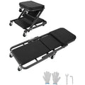 2-in-1 Collapsible Mechanic Creeper Seat, Adjustable Rolling Garage Workshop Chair, 330 LBS Capacity, 6 Swivel Wheels, Steel Frame, for Car Repair