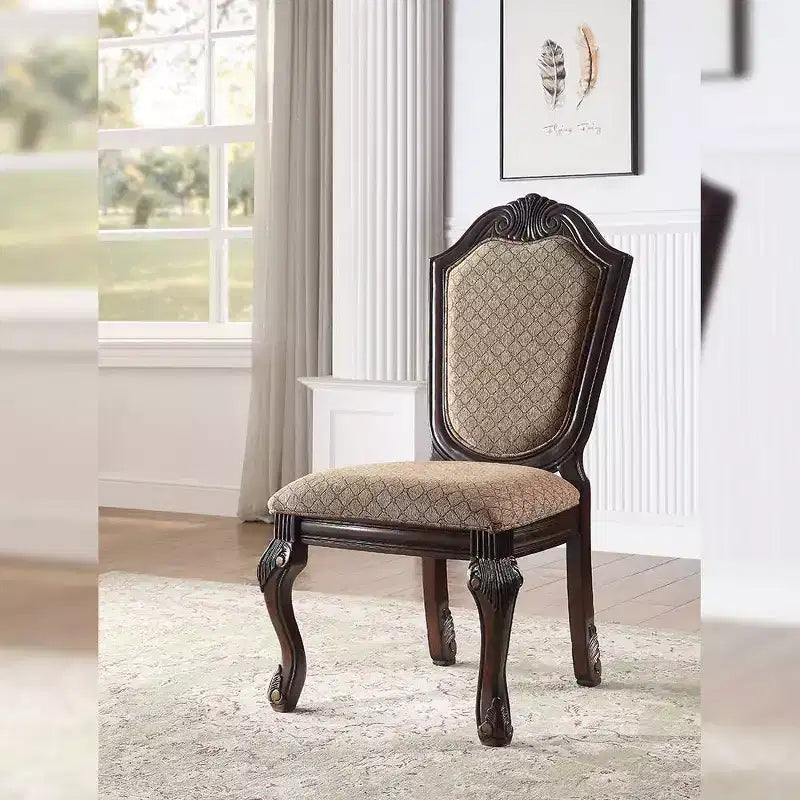 Classic Upholstered Dining Side Chairs, Set of 2, Fabric/Espresso Finish