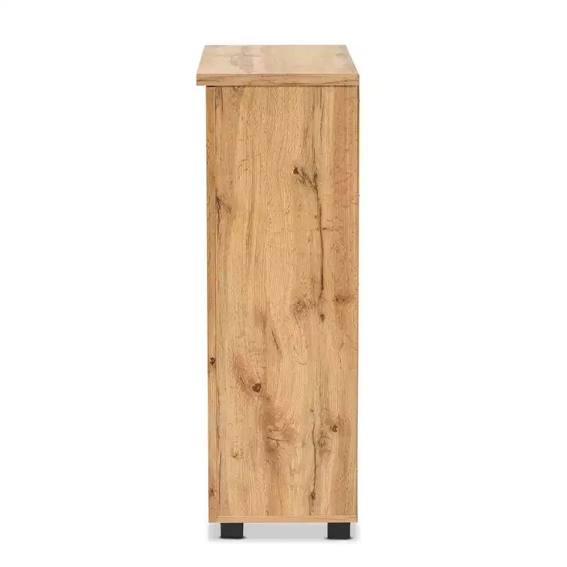 Wood 2 Door Shoe Cabinet, Oak Brown, Entryway Organizer with 5 Shelves