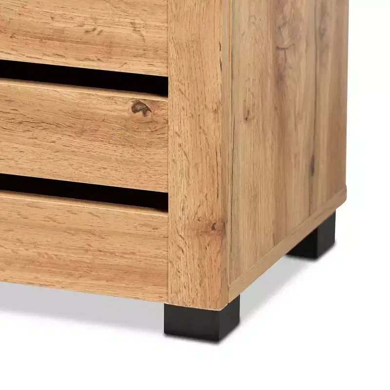Wood 2 Door Shoe Cabinet, Oak Brown, Entryway Organizer with 5 Shelves